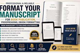 format your manuscript for book publication, profreading, ebook formatting