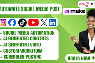 build ai social media automation workflows, auto post, social media bot,with n8n