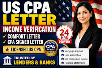 prepare US CPA, financial letter, sign CPA letter, income verification letter
