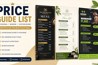 do menu, price list sellsheet, brochure and flyer design