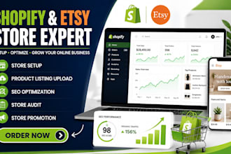 shopify etsy store setup audit promotion product listing upload seo optimization