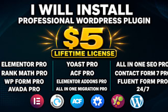 install elementor pro, rank math, acf, yoast, crocoblock, wpform, gravity form