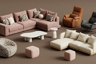 low li full perm 3d mesh low poly second life furniture set imvu game asset