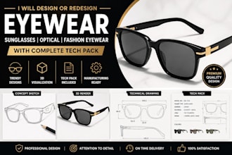 design or redesign eyewear,sunglasses,fash eyewear and techpack for manufacturer