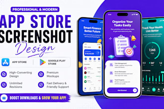 design modern high resolution app store and play store preview screenshots
