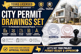 city permit drawings set as texas licensed engineer, licensed architect in az