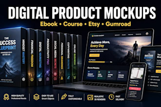design digital product mockup and ecover bundle