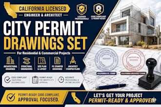 city permit drawings set as california licensed engineer, licensed architect ca
