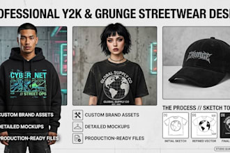 design y2k streetwear clothing brand grunge aesthetic tshirt design mockup