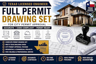 do full permit drawing set as texas licensed engineer for city permit approval