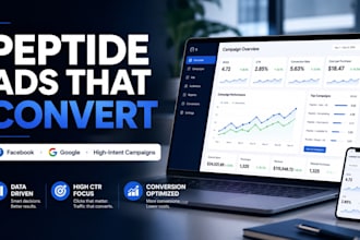 fix peptide ads, cbd ads issue, run fb campaign, setup research marketing funnel