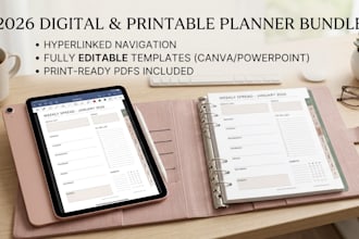 create etsy digital planner 2026 printable planner hyperlinked, editable planner