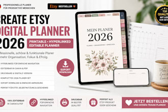 create etsy digital planner 2026 printable planner hyperlinked, editable planner
