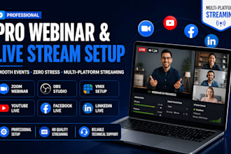 setup webiner and multiplatform live streaming for vitual event
