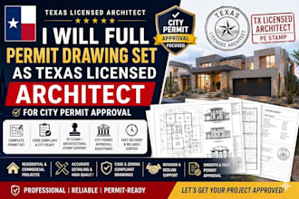 full permit drawing set as texas licensed architect for city permit approval
