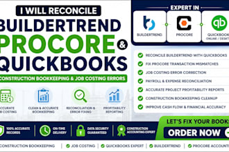 reconcile buildertrend procore quickbooks construction bookkeeping job costing