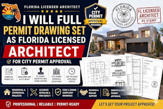 full permit drawing set as florida licensed architect for city permit approval
