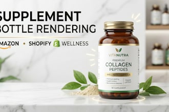 create realistic 3d supplement bottle rendering