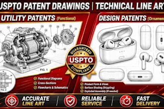draw best quality patent drawing, technical line art,  utility and design patent