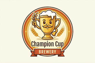 design champion cup golden beer mascot logo for gaming,youtube,website
