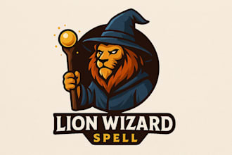 create lion wizard spell mascot logo with text with any file