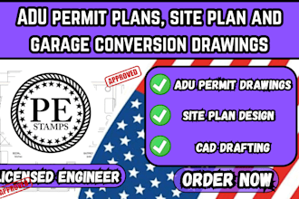 design adu permit plans, site plan and garage conversion drawing USA