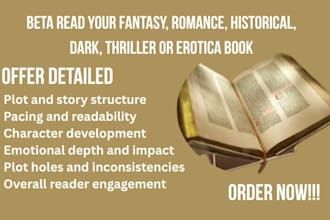 beta read your fantasy, romance, historical, dark, thriller or erotica book