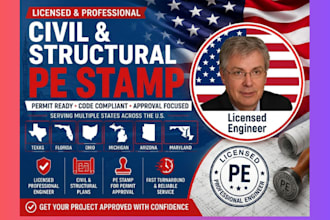 licensed civil and structural pe stamp for texas, florida, ohio, michigan, arizo