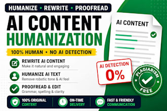 check plagiarism proofread, rewrite, humanize ai content