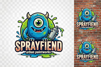 design a unique spray paint monster cartoon logo for your company