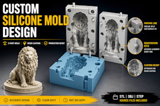 design custom 2 part mold, silicone mold, resin casting mold in printable stl