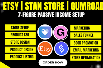 setup etsy gumroad digital store, stan store payhip digital product store, SEO