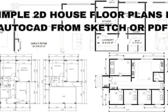draw simple 2d house floor plans in autocad from sketch or PDF