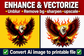 enhance your blur logo, sharpen, redraw, upscale image, ai design to vector file