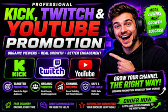 kick,twitch and youtube channel promotion with organic viewers and SEO marketing