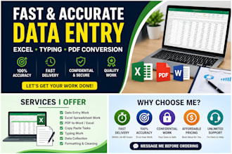 do fast data entry, excel work, typing and PDF to word,excel conversion
