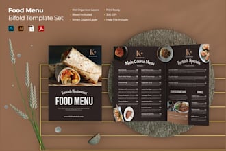 design restaurant menu, bifold food brochure template and takeaway flyer