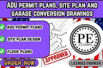 create adu permit plans, site plan and garage conversion drawings USA