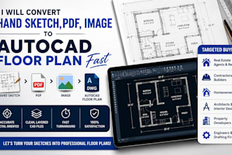 convert hand sketch, PDF, image to autocad floor plan fast