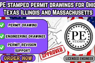 provide pe stamp permit drawing for ohio texas illinois and massachusetts