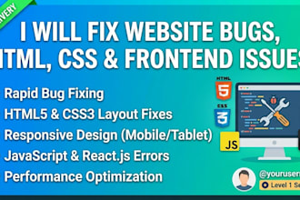fix website bugs, html css issues and frontend development
