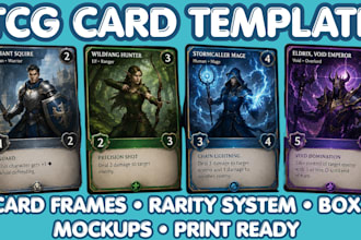 design custom tcg card template trading card frame, mockup box and layout
