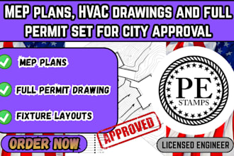 design mep plans, hvac drawings and full permit set for city approval USA