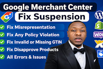 fix google merchant center suspension, misrepresentation and disapproved