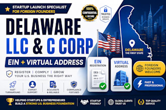 register delaware llc or c corp with ein and virtual address for startups
