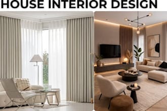do photorealistic 3d interior design and rendering for living rooms, kitchen