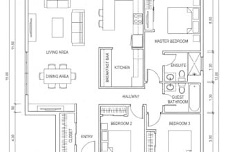 design a floor plan for a 3 bedroom apartment