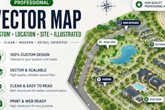 create custom vector map, location map, site map and illustrated map design