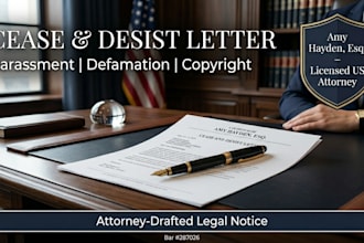 draft a cease and desist letter as a licensed US attorney