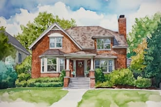 draw watercolor painting house for you